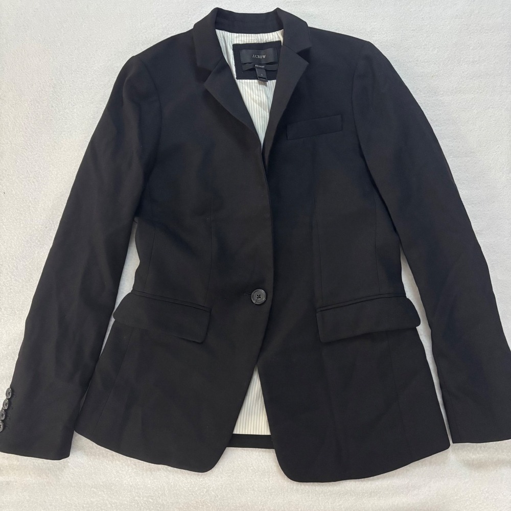 J.Crew Regent Blazer Black Wool Blend Single Button Jacket Size 0 C0288